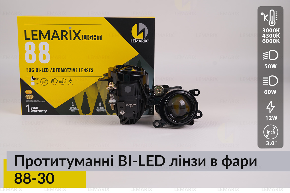 Протитуманні BI-LED лінзи в фари Lemarix 88-30