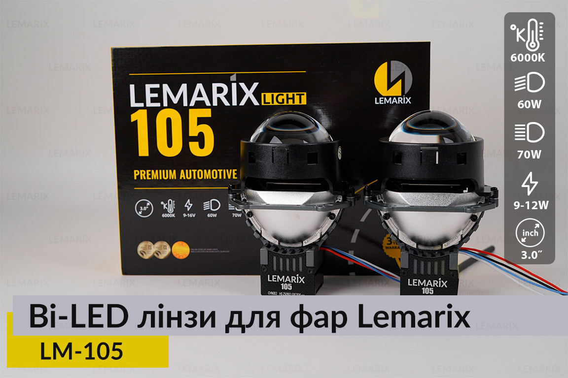 Автомобільні BI-LED лінзи в фари Lemarix 105