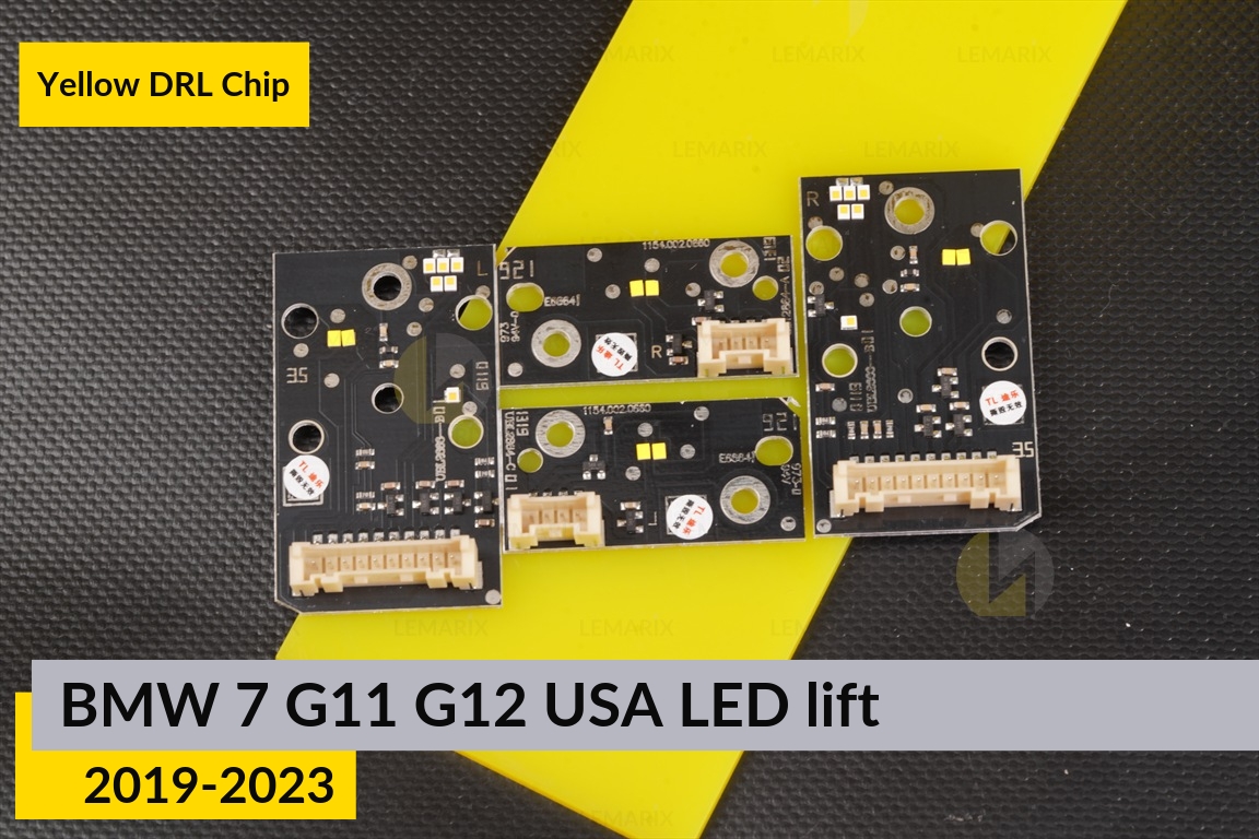 Желтые LED DRL чипы дхо плата BMW 7 G11 G12 USA LED (2019-2023) рест (4 шт.)