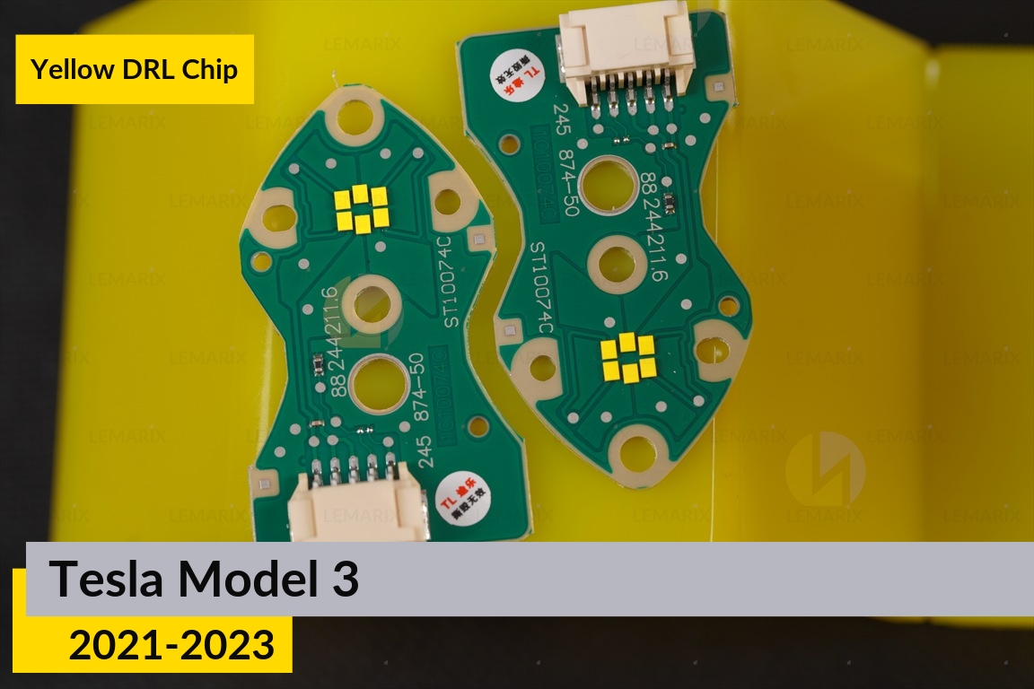 Желтые LED DRL чипы дхо плата Tesla Model 3 (2021-2023) (2 шт.)