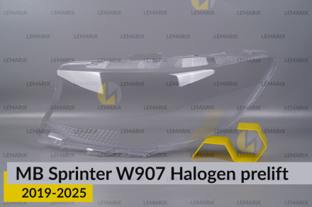 Стекло фары Mercedes-Benz Sprinter W907 Halogen (2019-2026) дорест левое